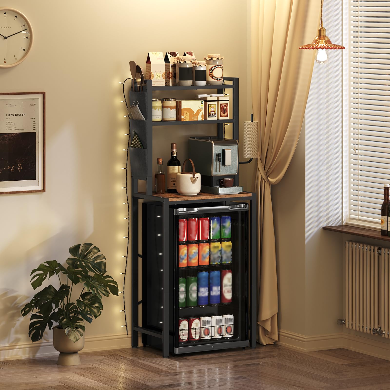 MAHANCRIS Bakers Rack side pockets hold baking tools for ready access