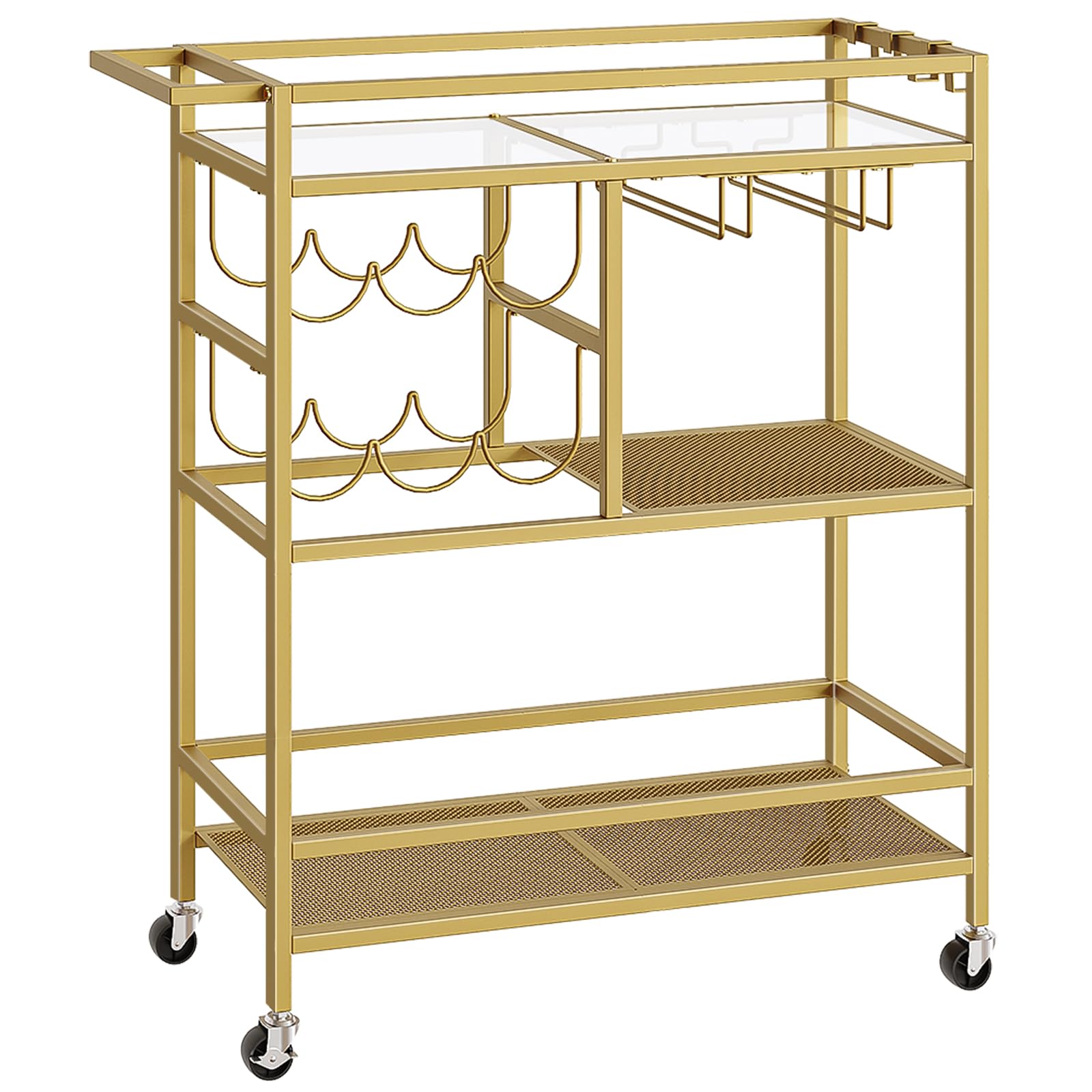 MAHANCRIS bar cart 3-tier gold — sturdy storage for bottles and glasses.