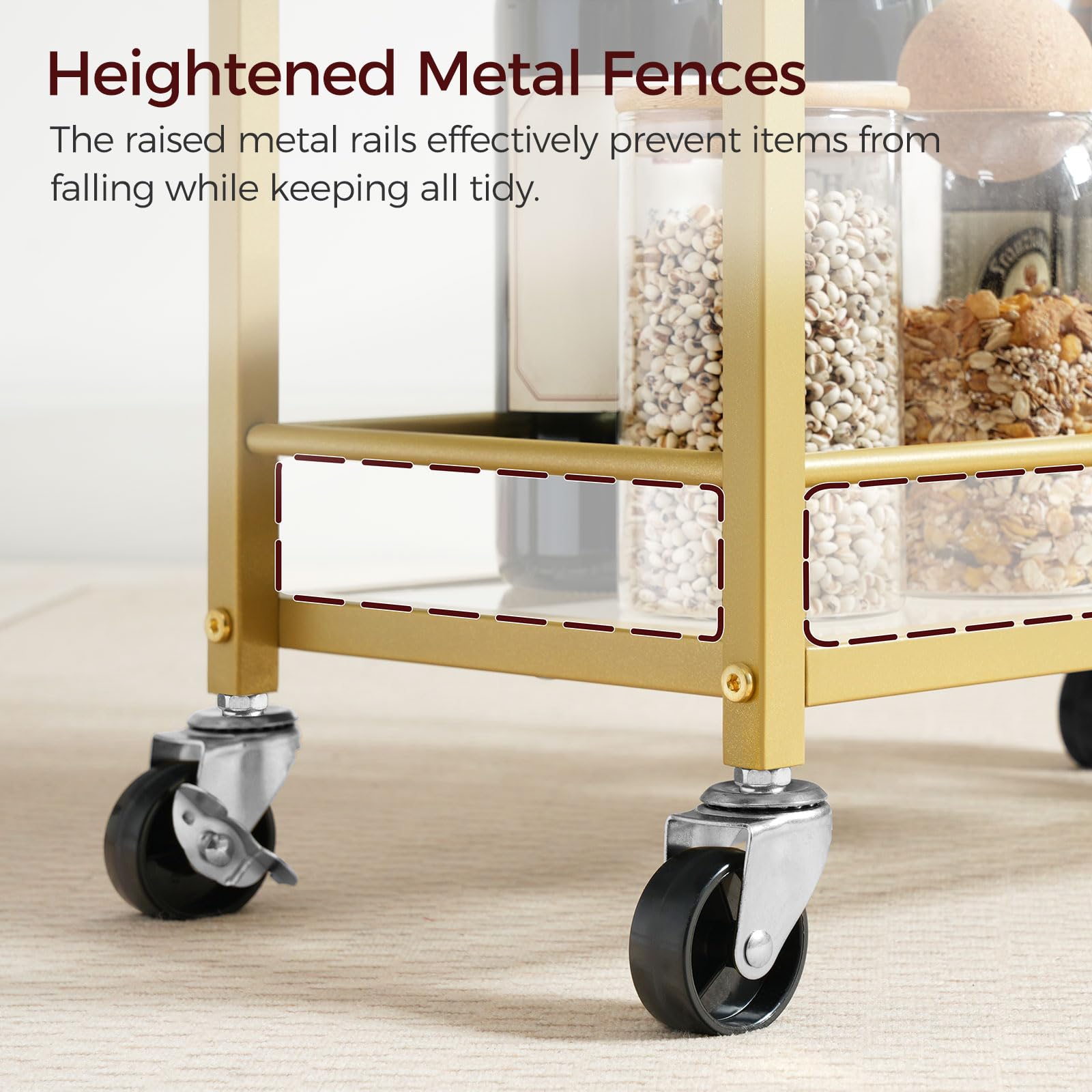 MAHANCRIS bar cart serves as a beverage station for hosting guests.