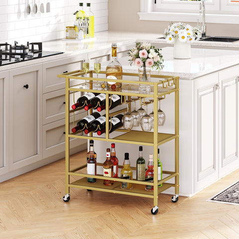 MAHANCRIS bar cart glass holders — organized glassware near entertaining area.