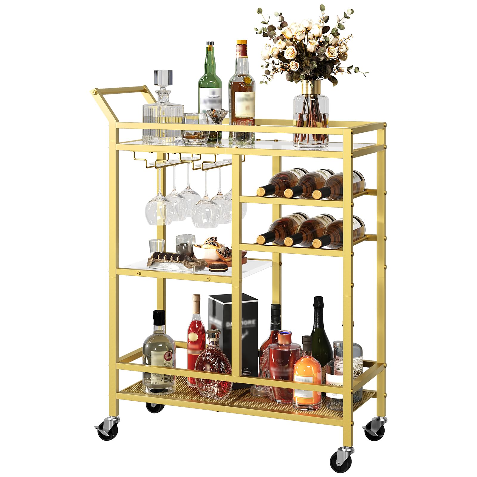 MAHANCRIS bar cart with glass top for stylish entertaining and organized drink service