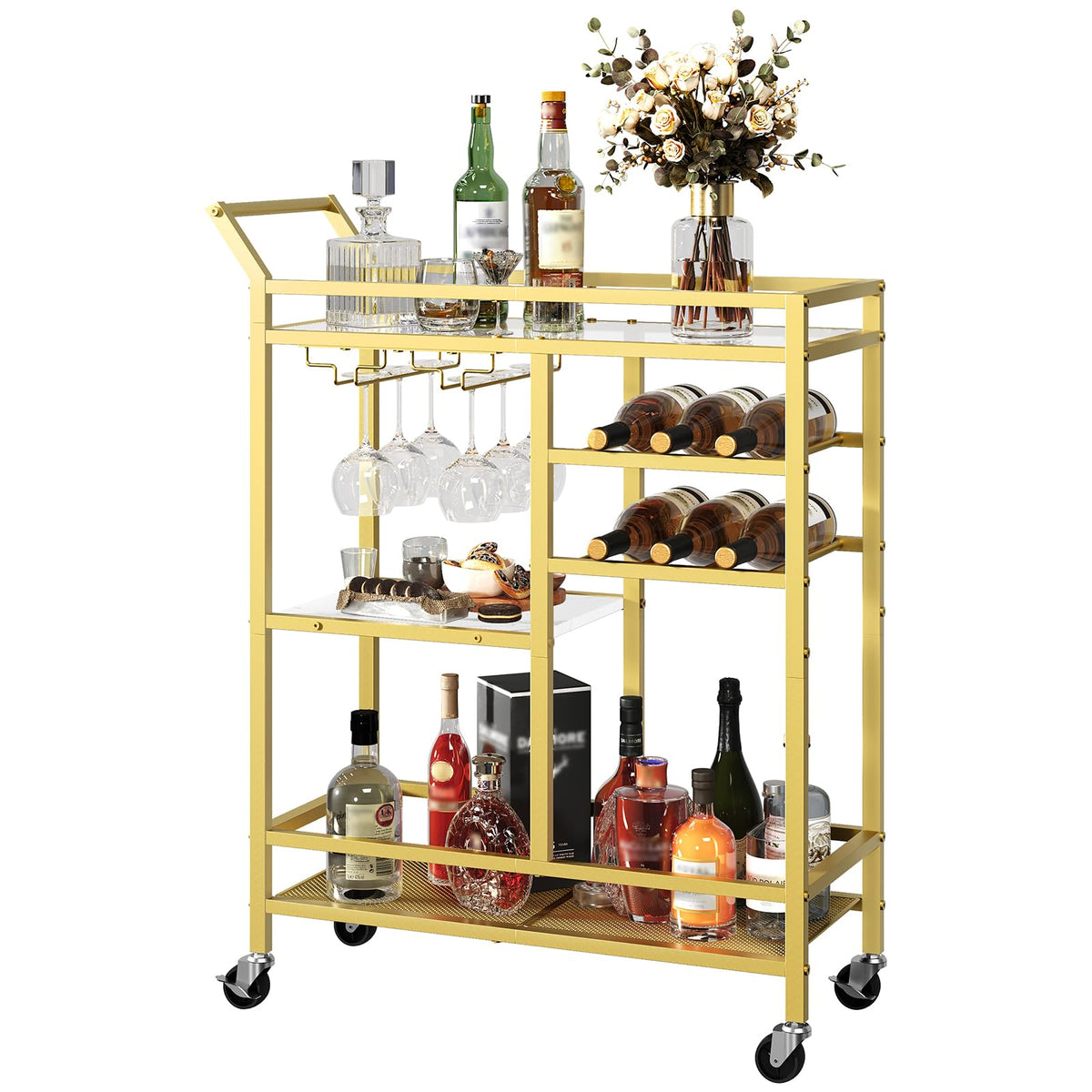 MAHANCRIS bar cart with glass top for stylish entertaining and organized drink service