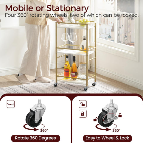 MAHANCRIS bar cart gold side view showing slim profile for small spaces