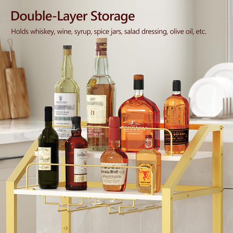 MAHANCRIS bar cart in gold and white finish adds luxe accents