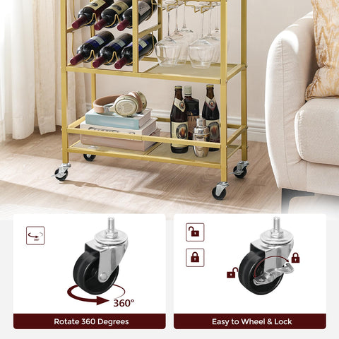 Mahancris bar cart blends iron and wood for rustic chic design.