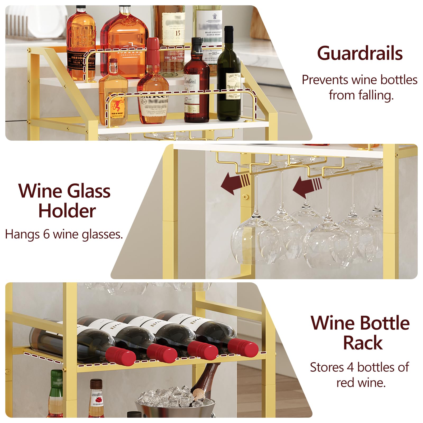 MAHANCRIS bar cart suitable for kitchen and dining spaces with versatile storage