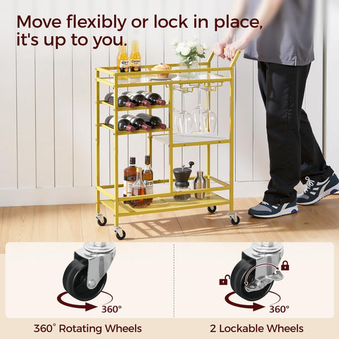 MAHANCRIS bar cart with lockable wheels for stable placement