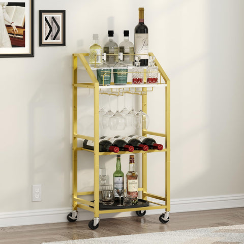 MAHANCRIS bar cart with mirrored shelf highlighting decor and light reflection
