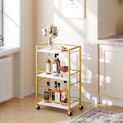 Close-up of MAHANCRIS bar cart shelves with protective fence for secure storage
