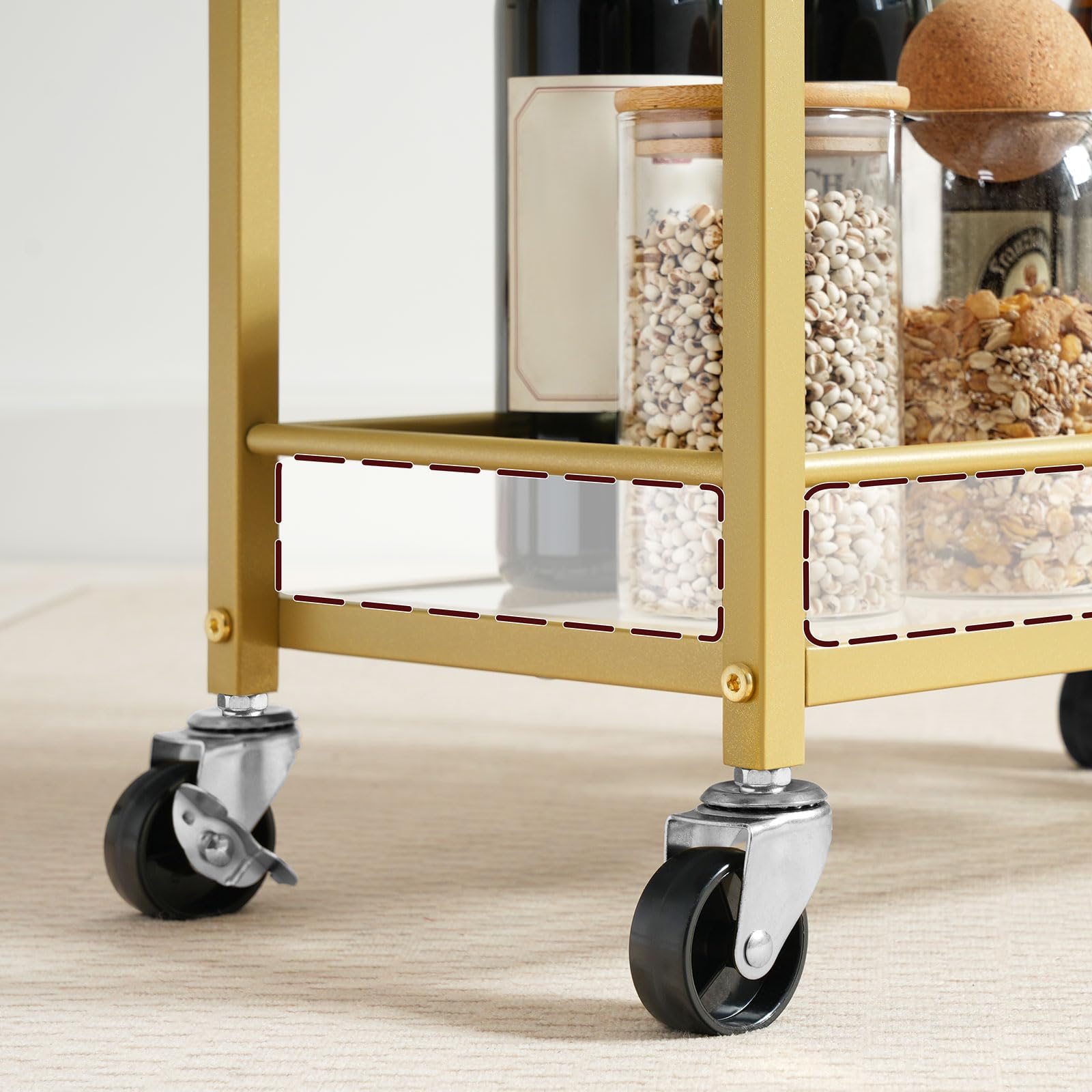 MAHANCRIS bar cart complements small-space living with a gold shine.