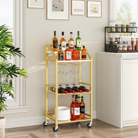 MAHANCRIS bar cart with 360-degree wheels for easy movement and placement