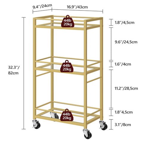 MAHANCRIS bar cart features tempered glass shelves for a clean, modern look.