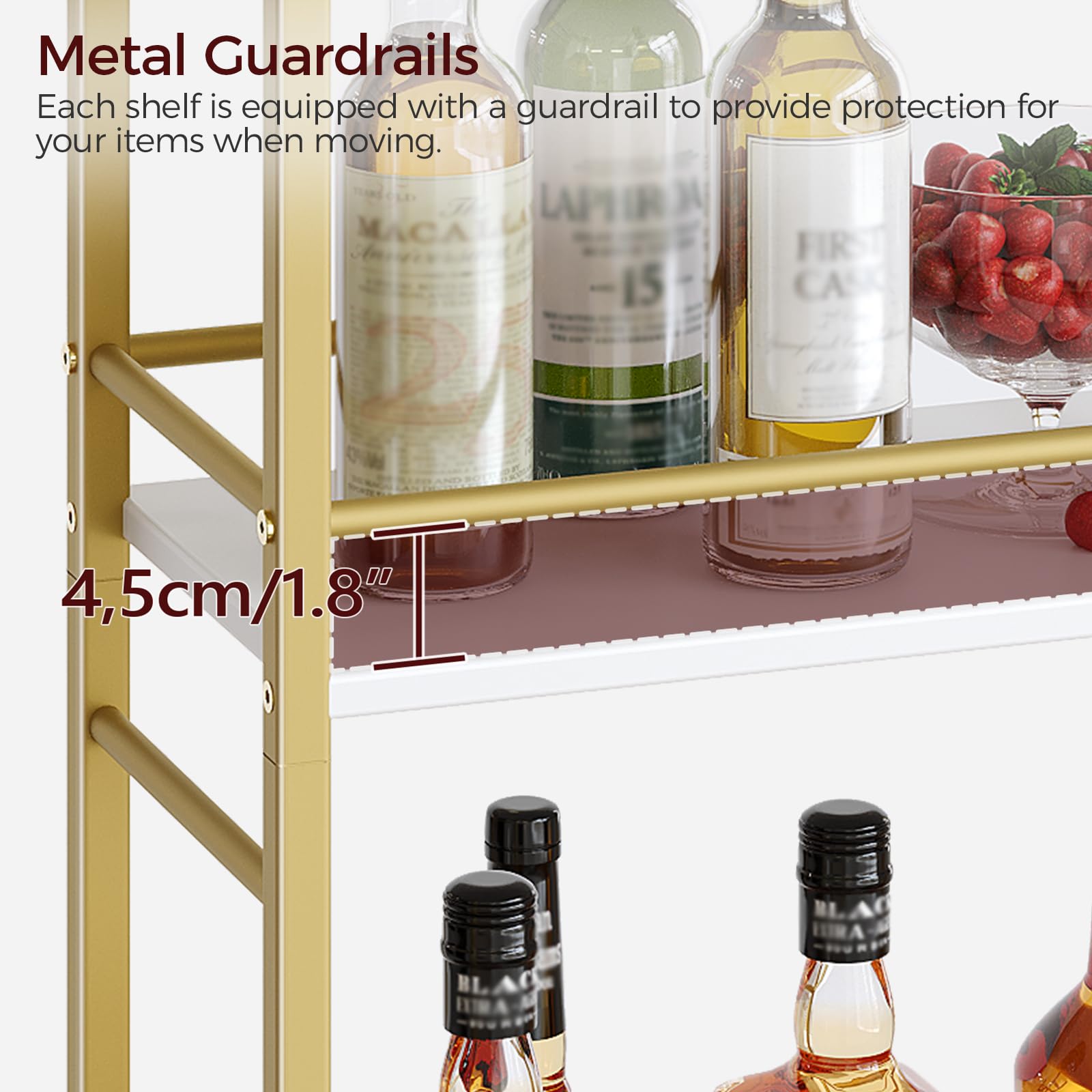 MAHANCRIS bar cart gold wheels in action with 360 rotation