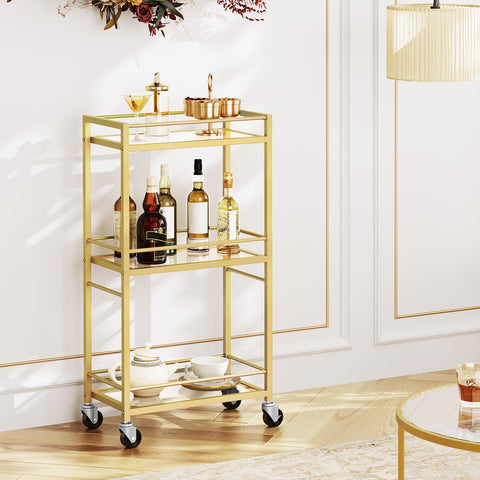 MAHANCRIS bar cart on wheels for effortless mobility around the dining room.