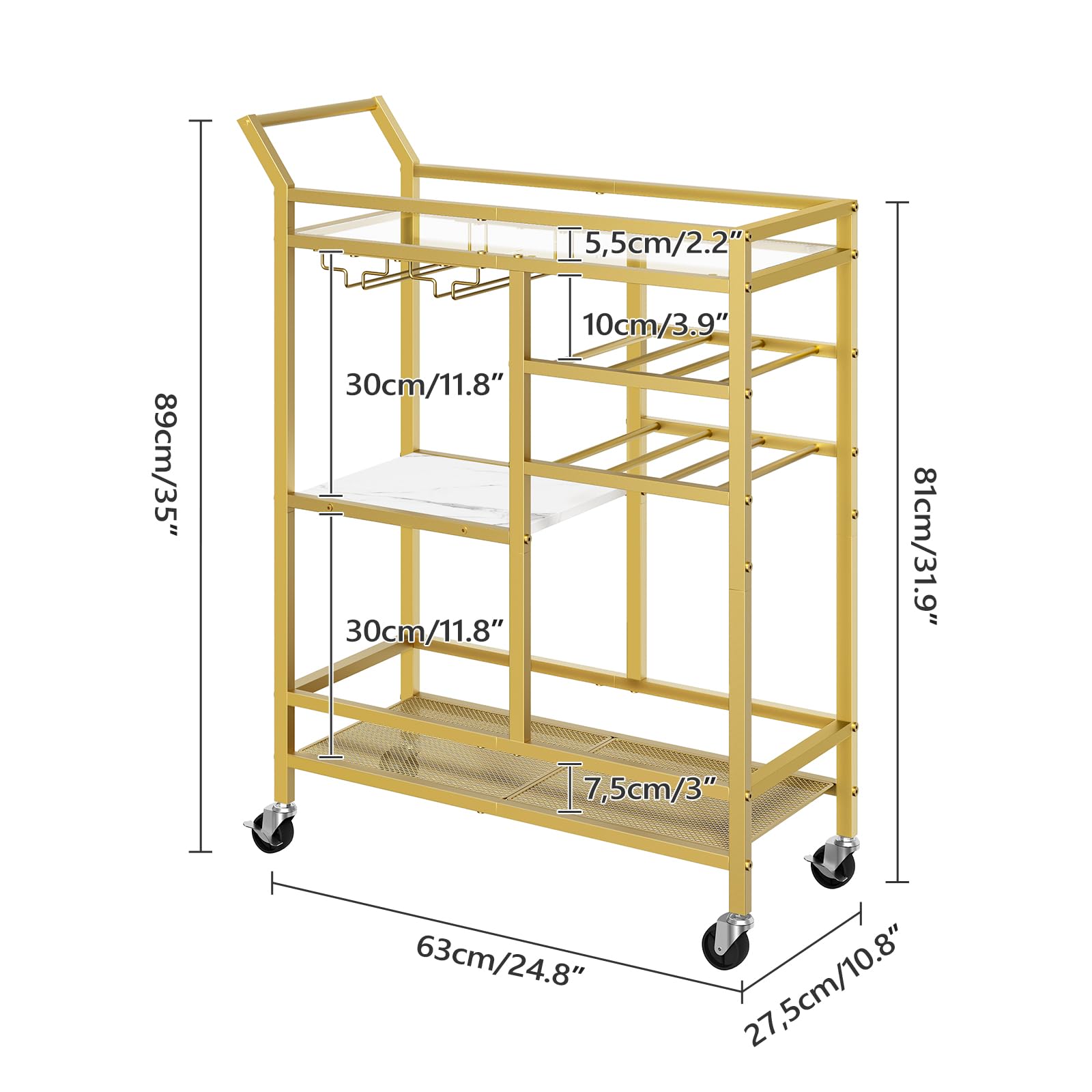MAHANCRIS bar cart displaying wine rack and glass holders for easy bottle display