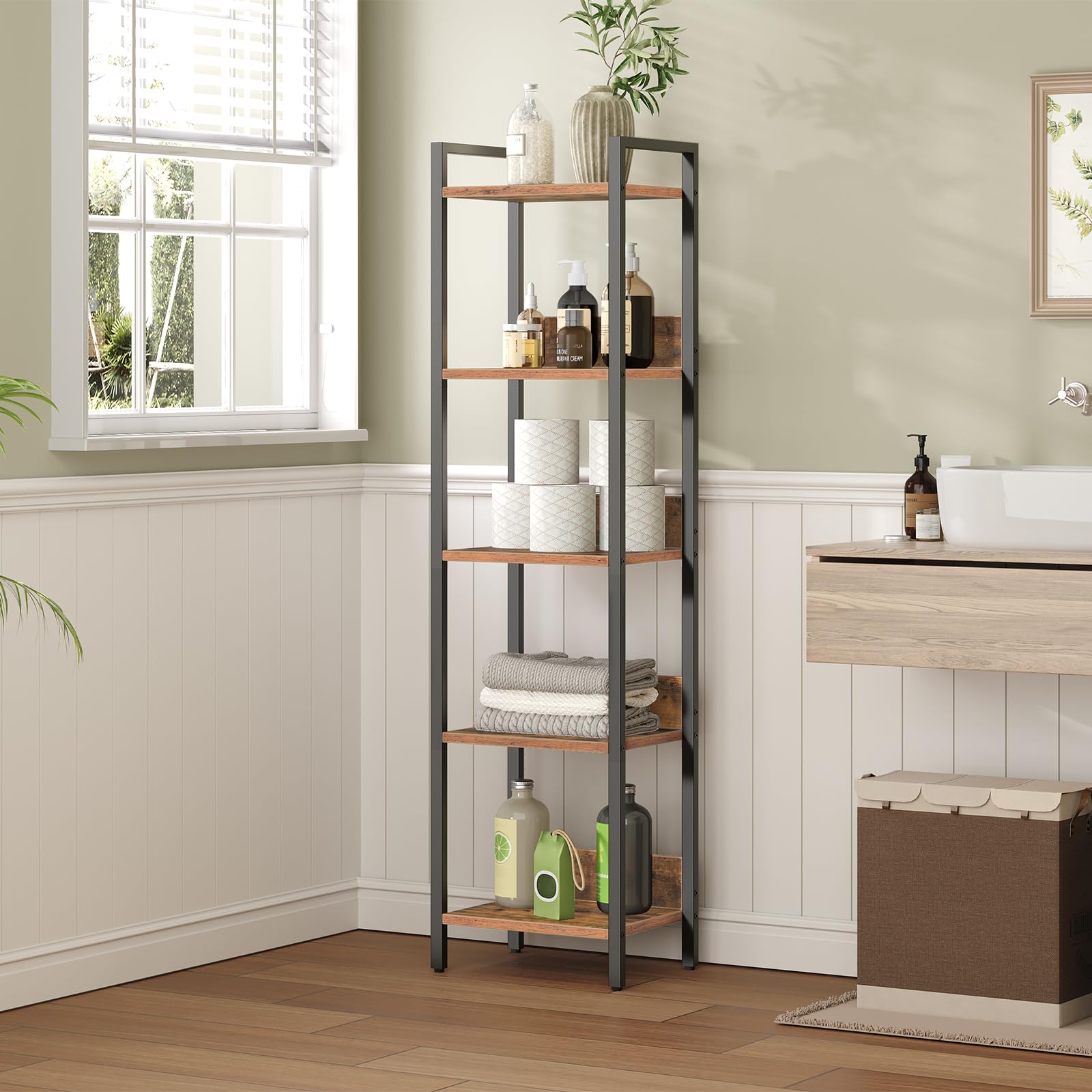 MAHANCRIS bookshelf dimensions 13L x 9.5W x 51.6H for vertical efficiency.