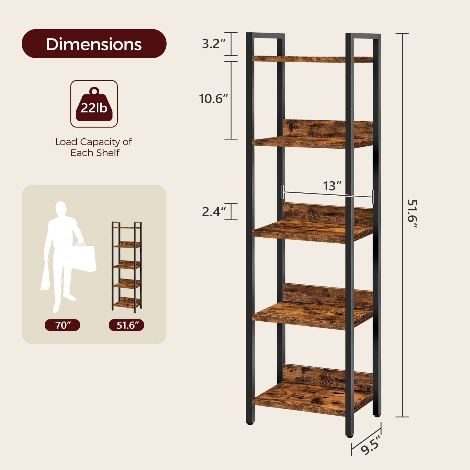 MAHANCRIS bookshelf wood-metal construction combines rustic charm with durability.