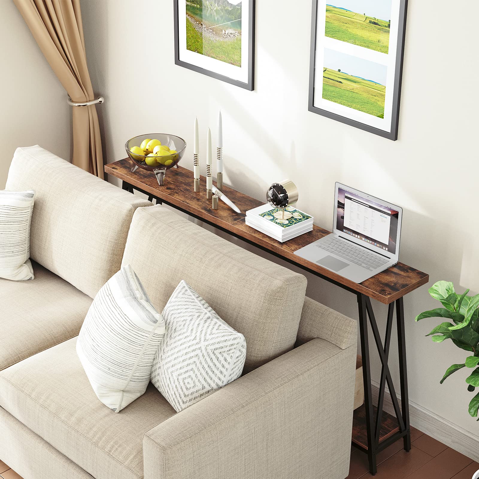 MAHANCRIS console table anti tip feature ensures safer placement behind sofas.