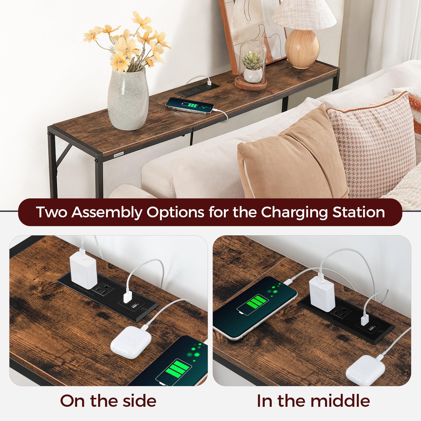 MAHANCRIS console table metal frame provides sturdy support