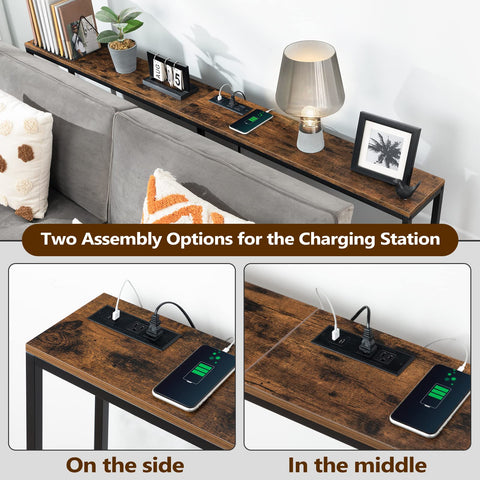 MAHANCRIS rustic brown console behind couch, compact for small spaces.
