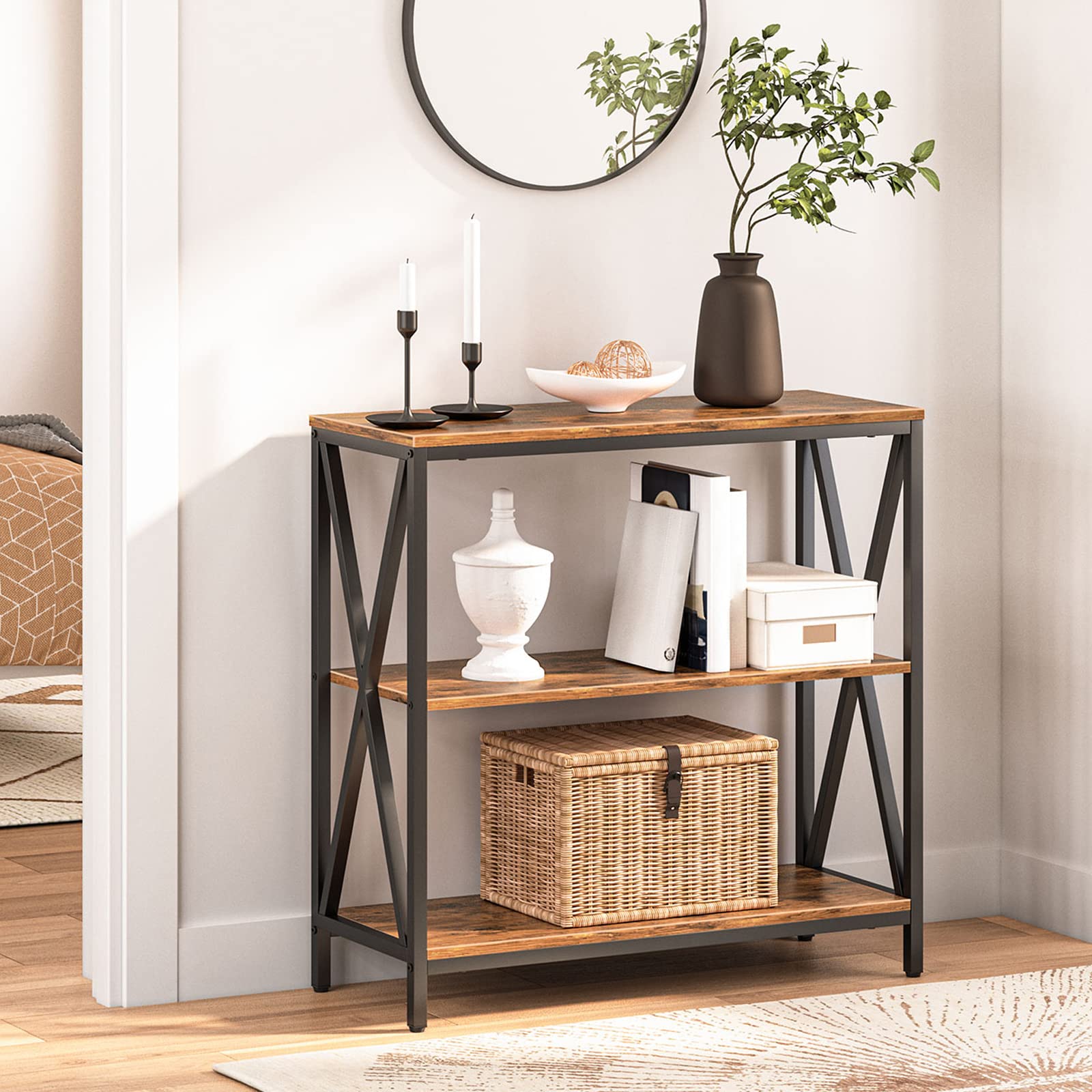MAHANCRIS console table side-angle highlighting industrial X-frame