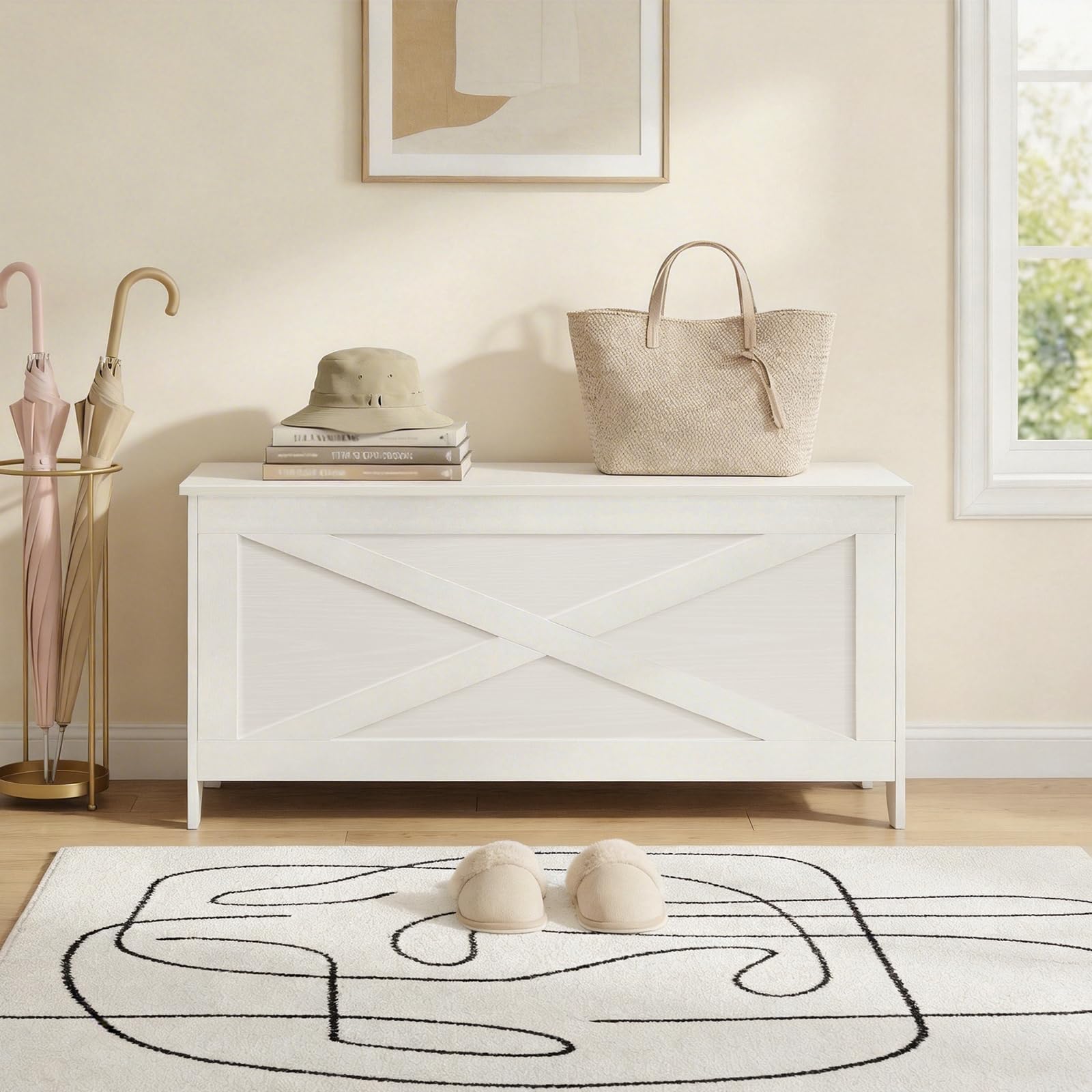 MAHANCRIS toy chest top opens to reveal a spacious interior for blankets.