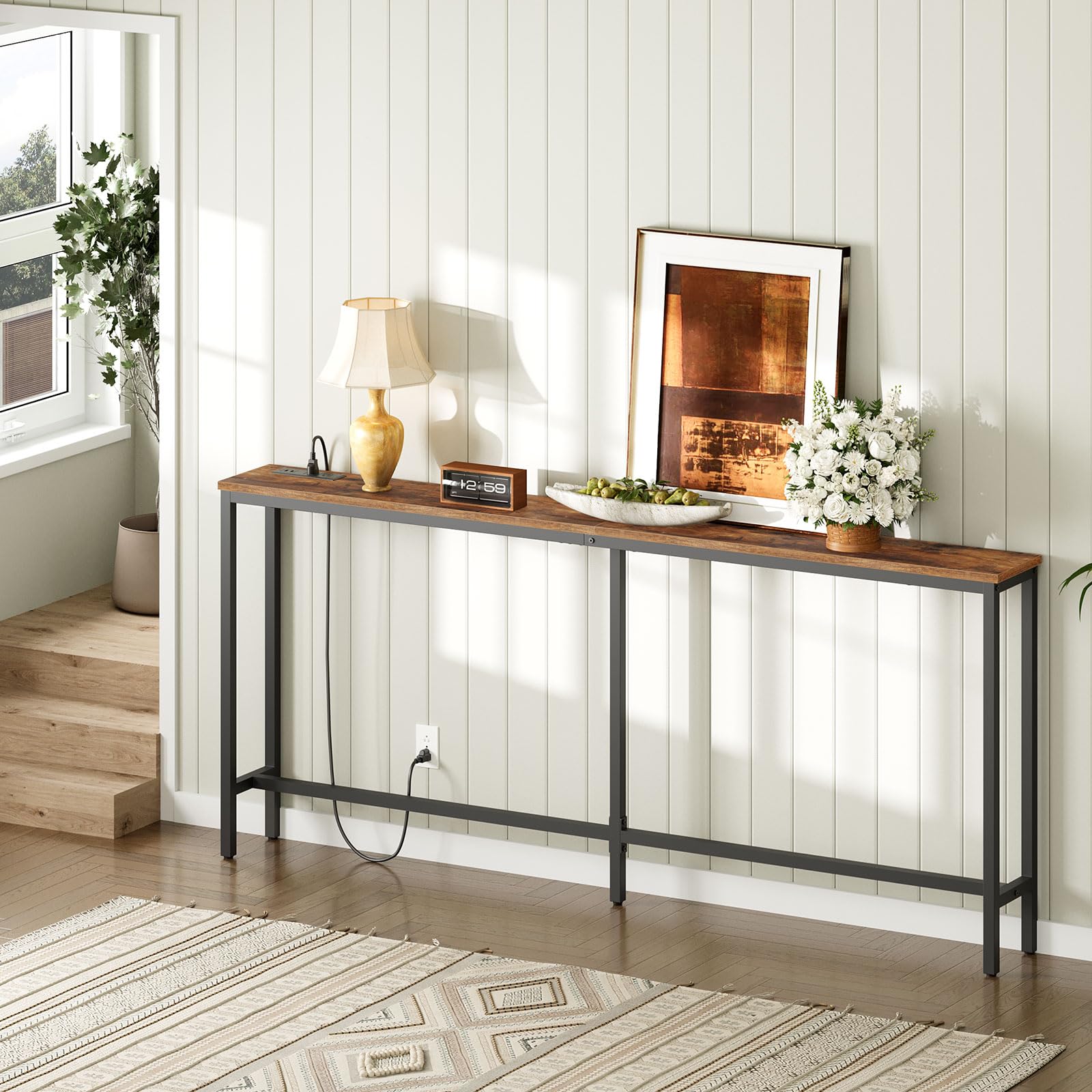 MAHANCRIS entryway console with charging station, keeps devices ready.