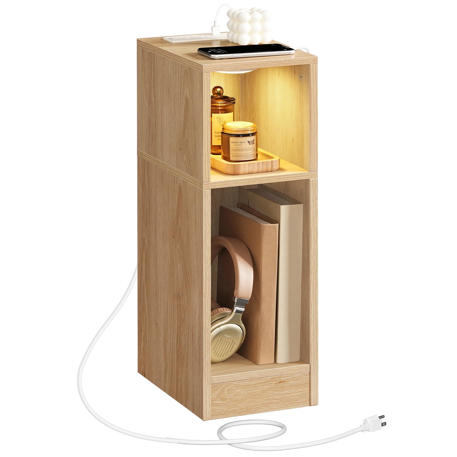 MAHANCRIS narrow nightstand with LED light for cozy bedside illumination