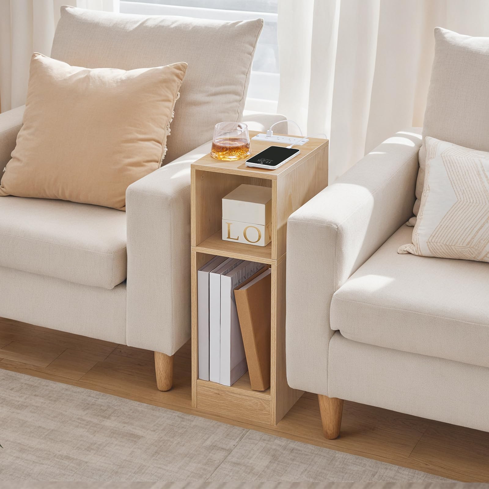 MAHANCRIS slim nightstand with three open shelves for versatile storage