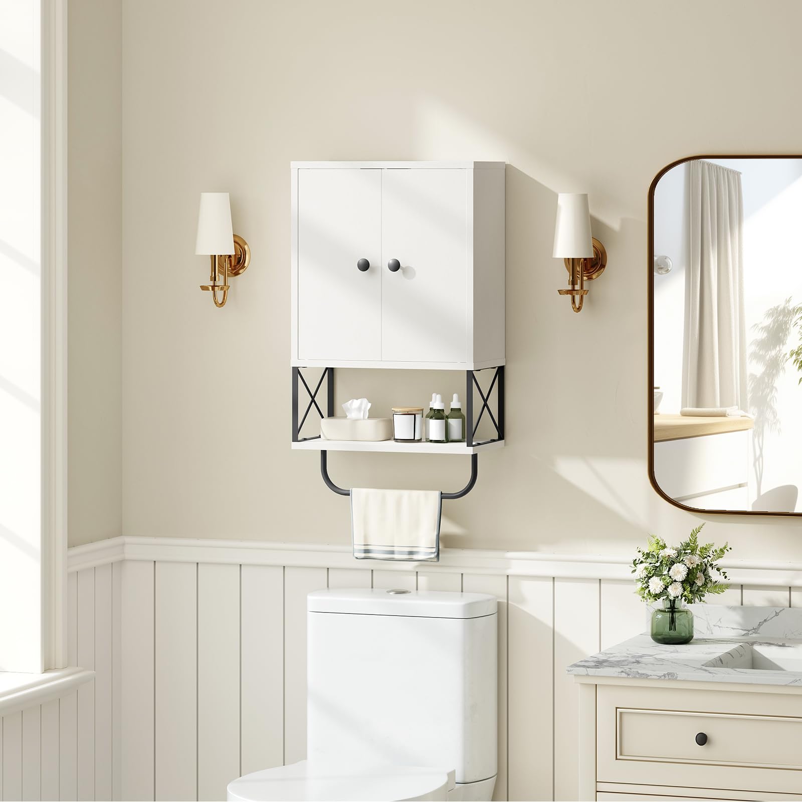 MAHANCRIS towel rack detail enables quick towel access.