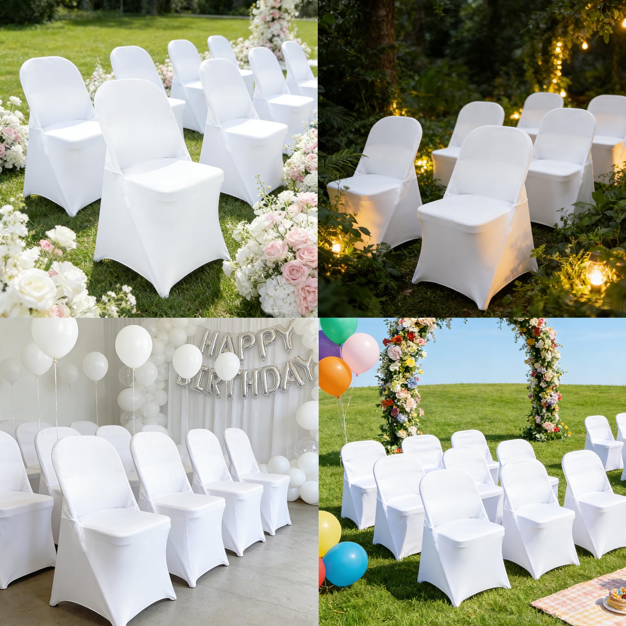 Maiangel chair cover on chair demonstrates secure, snug fit for events.