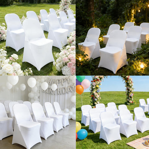Maiangel chair cover on chair demonstrates secure, snug fit for events.