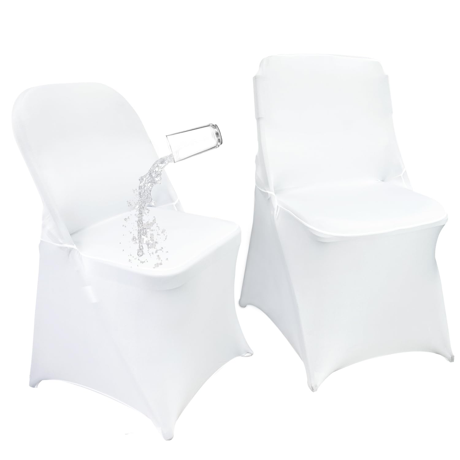 Maiangel folding chair cover in white fabric detail shows stretch fit and wrinkle resistance.