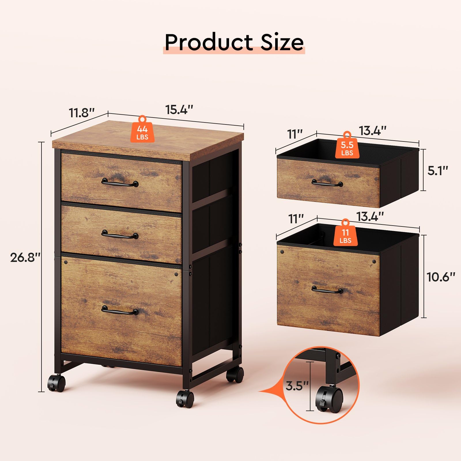 Four wheels on Maihail cabinet with two lockable for mobility and stability.