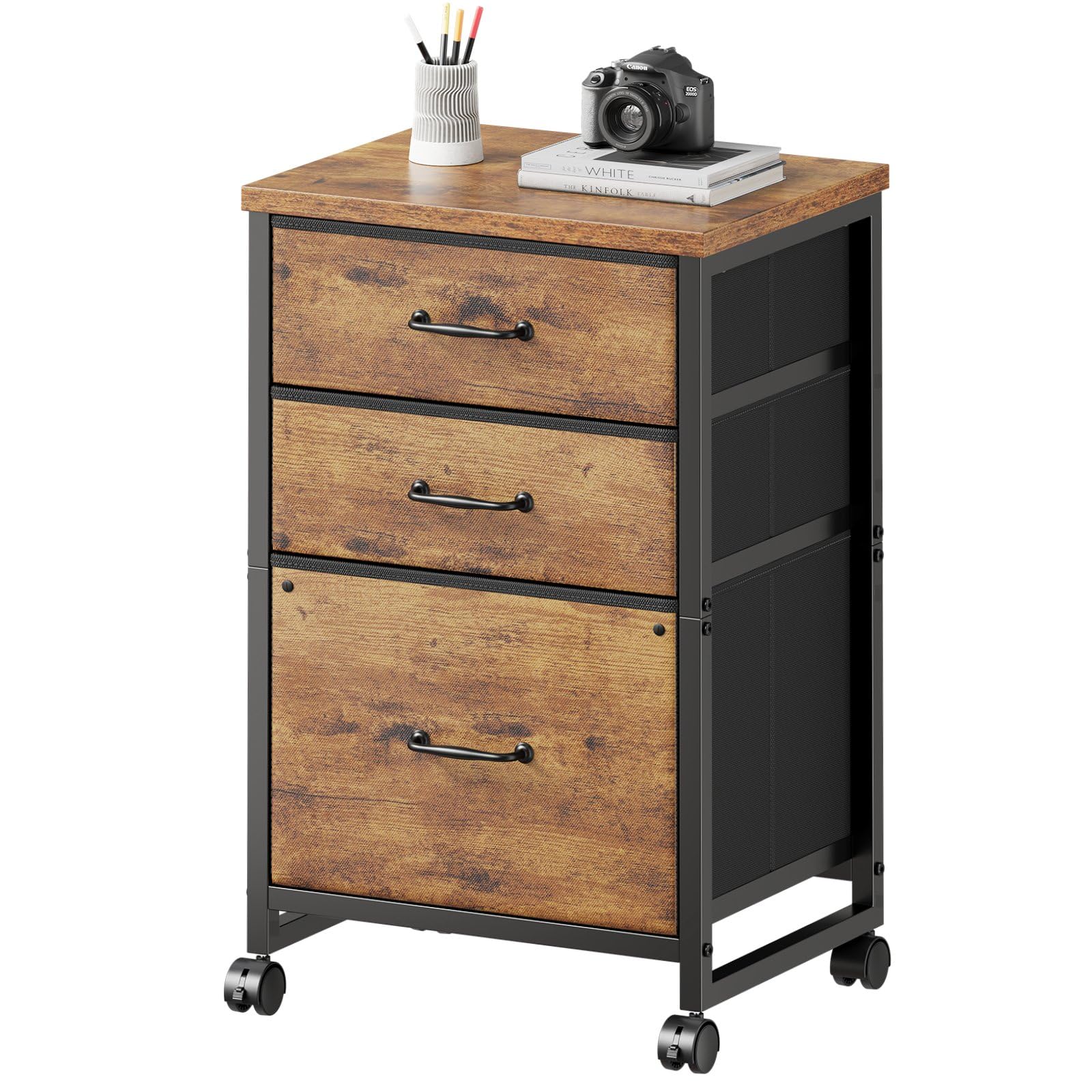 Maihail 3-drawer cabinet with wheels and fabric drawer for durable, organized storage.