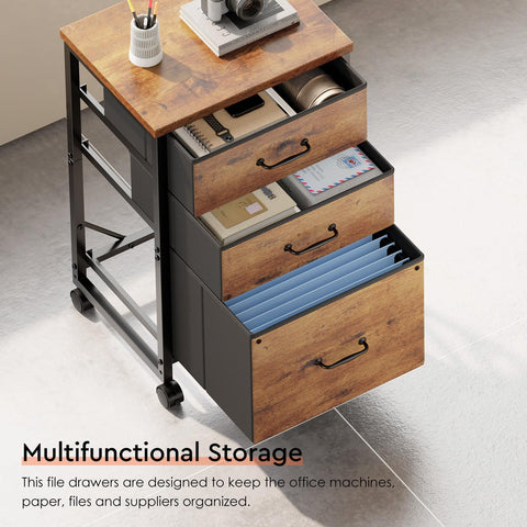 Rustic brown finish of Maihail cabinet complements various home office styles.