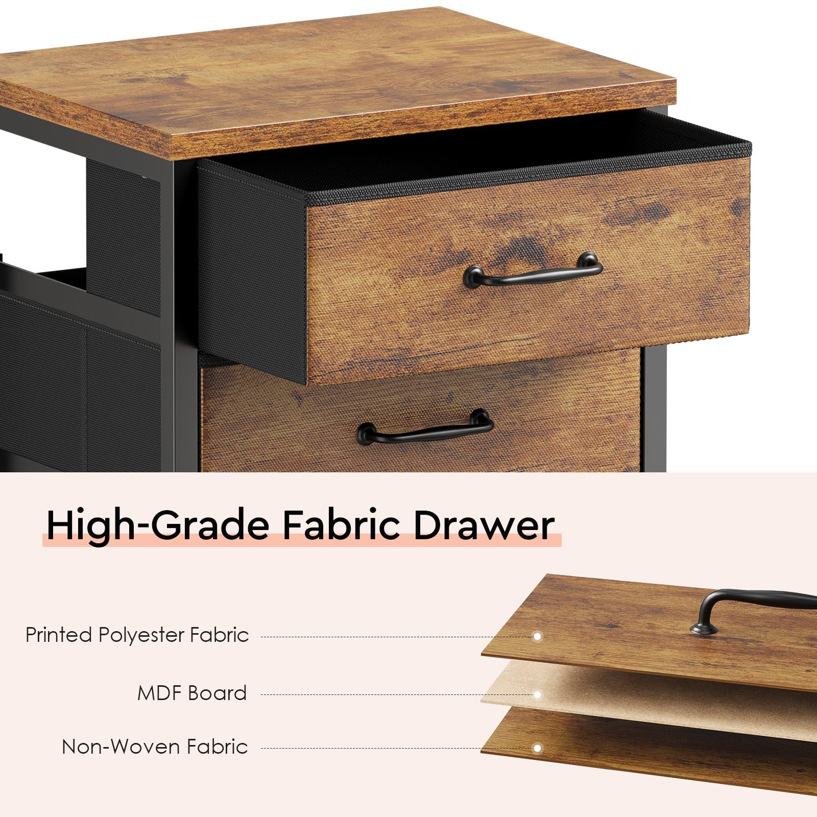 Durable steel frame and particleboard core give Maihail cabinet sturdy support.