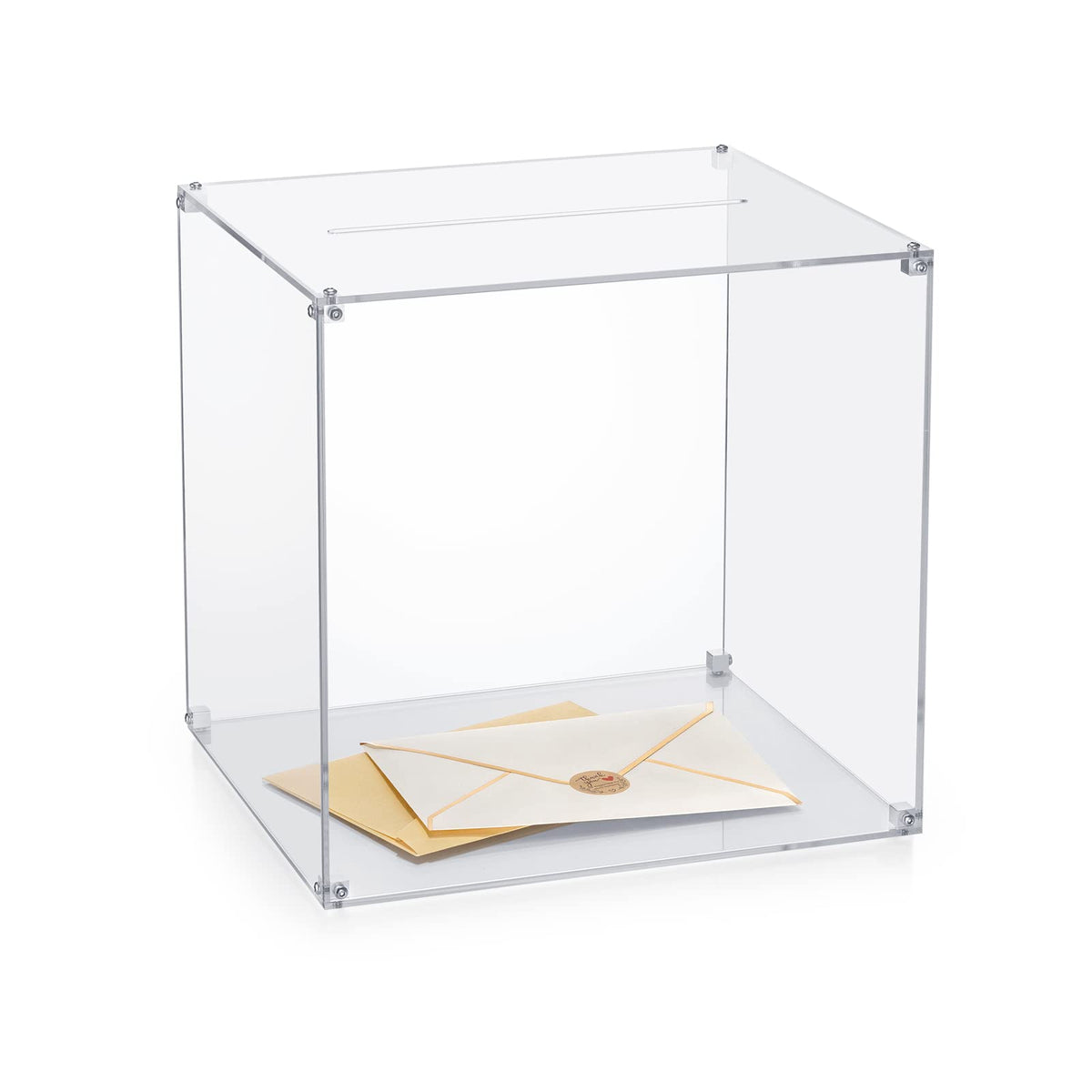 MaiiTiproll all clear acrylic wedding box front view for elegant card collection at events.