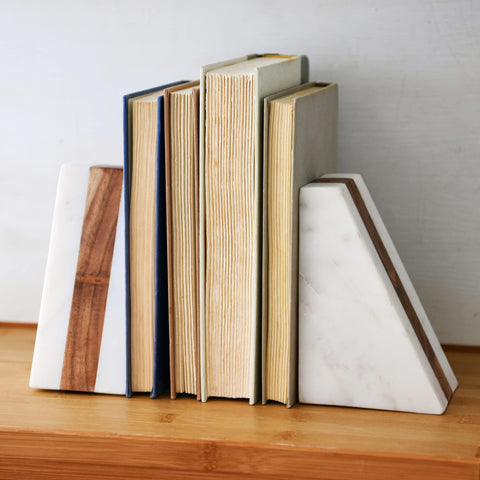 Main + Mesa natural white marble variations create unique appeal on a desk.