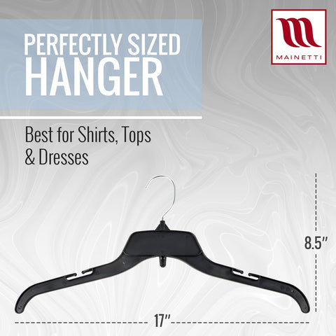 Mainetti strap-notch hanger secures delicate straps in place