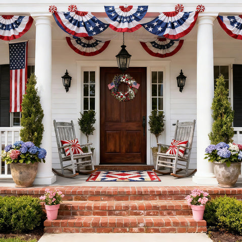 Close-up: red, white, and blue tulips stay bright for seasonal decor.