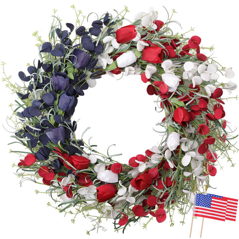 MAINGKAUNG Patriotic Wreath front door with bold colors elevates curb appeal.