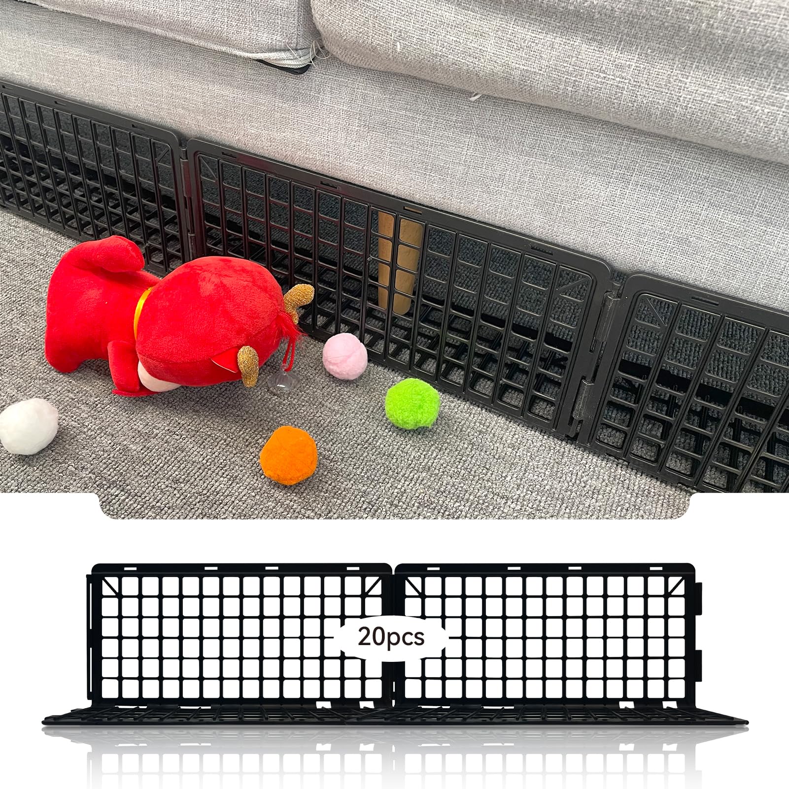MAINTEEE under-couch blockers in assembly form help prevent pets from burrowing under the sofa.