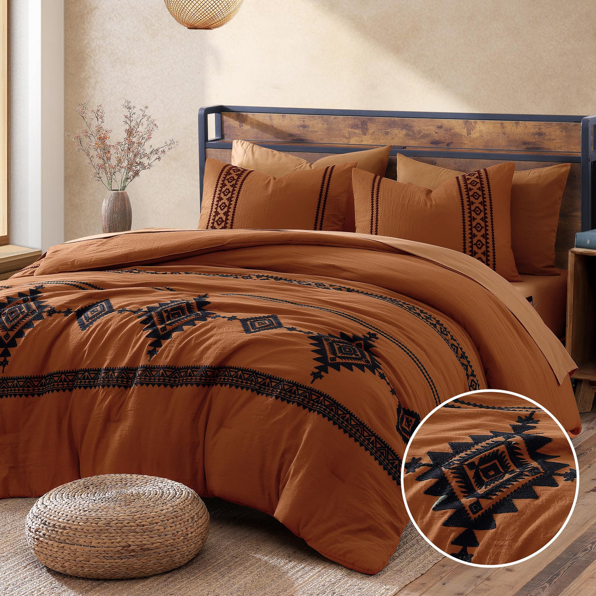 MaiRêve embroidery comforter close-up shows 3D pattern and soft texture.