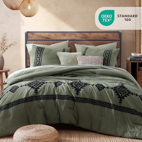 Close-up of olive green fabric showing soft texture for MaiRêve set