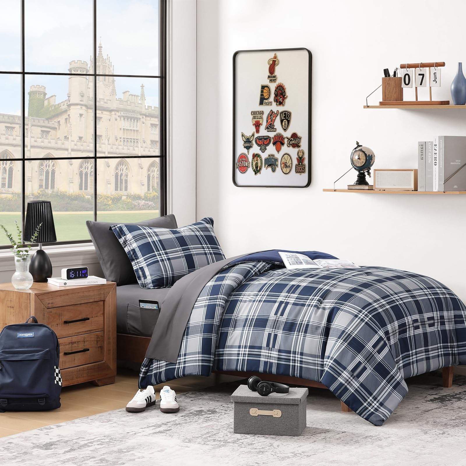 MaiRêve navy blue twin xl plaid design for timeless coziness.