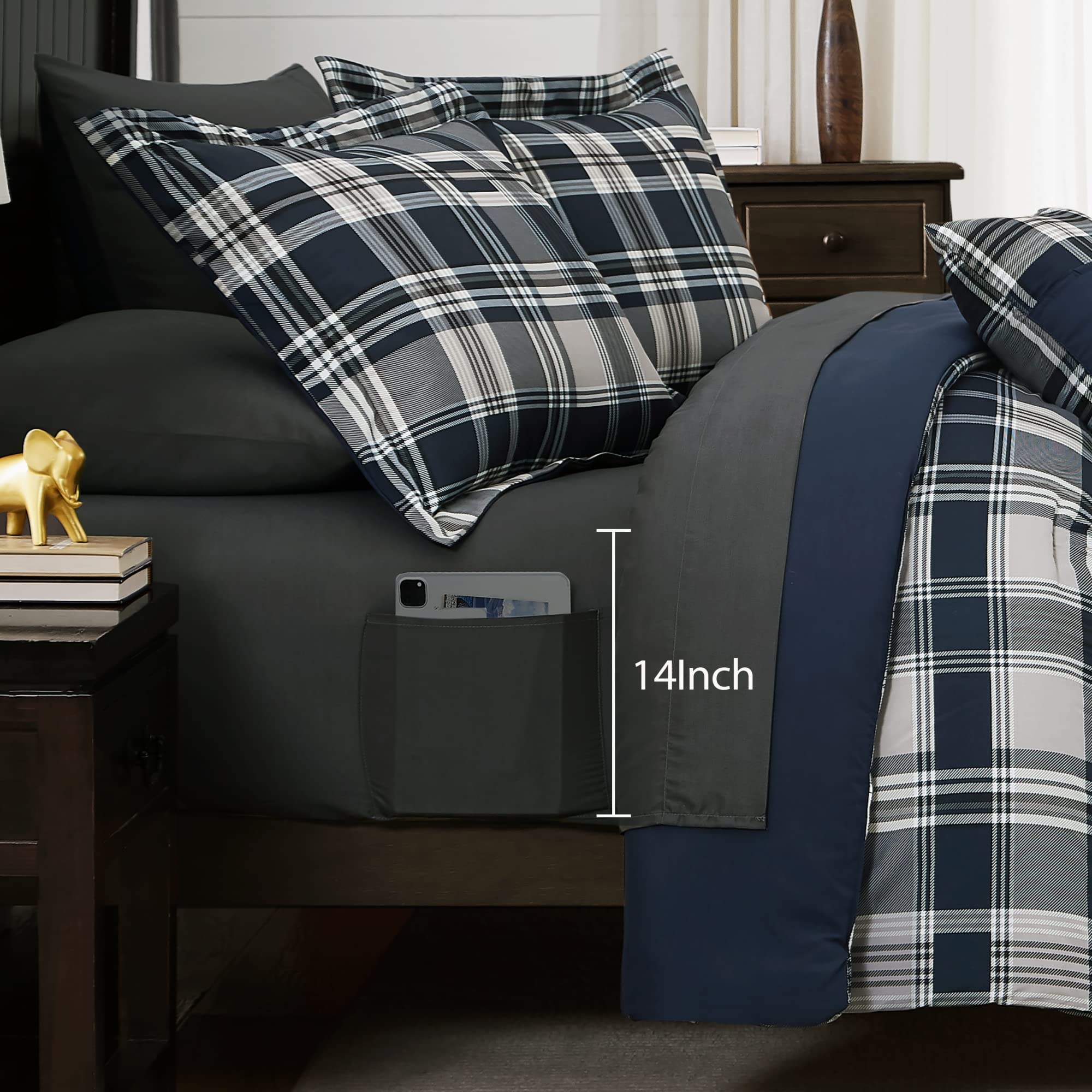 MaiRêve navy plaid shams enhance the farmhouse look and comfort