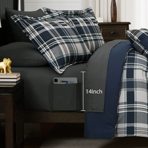 MaiRêve navy plaid shams enhance the farmhouse look and comfort