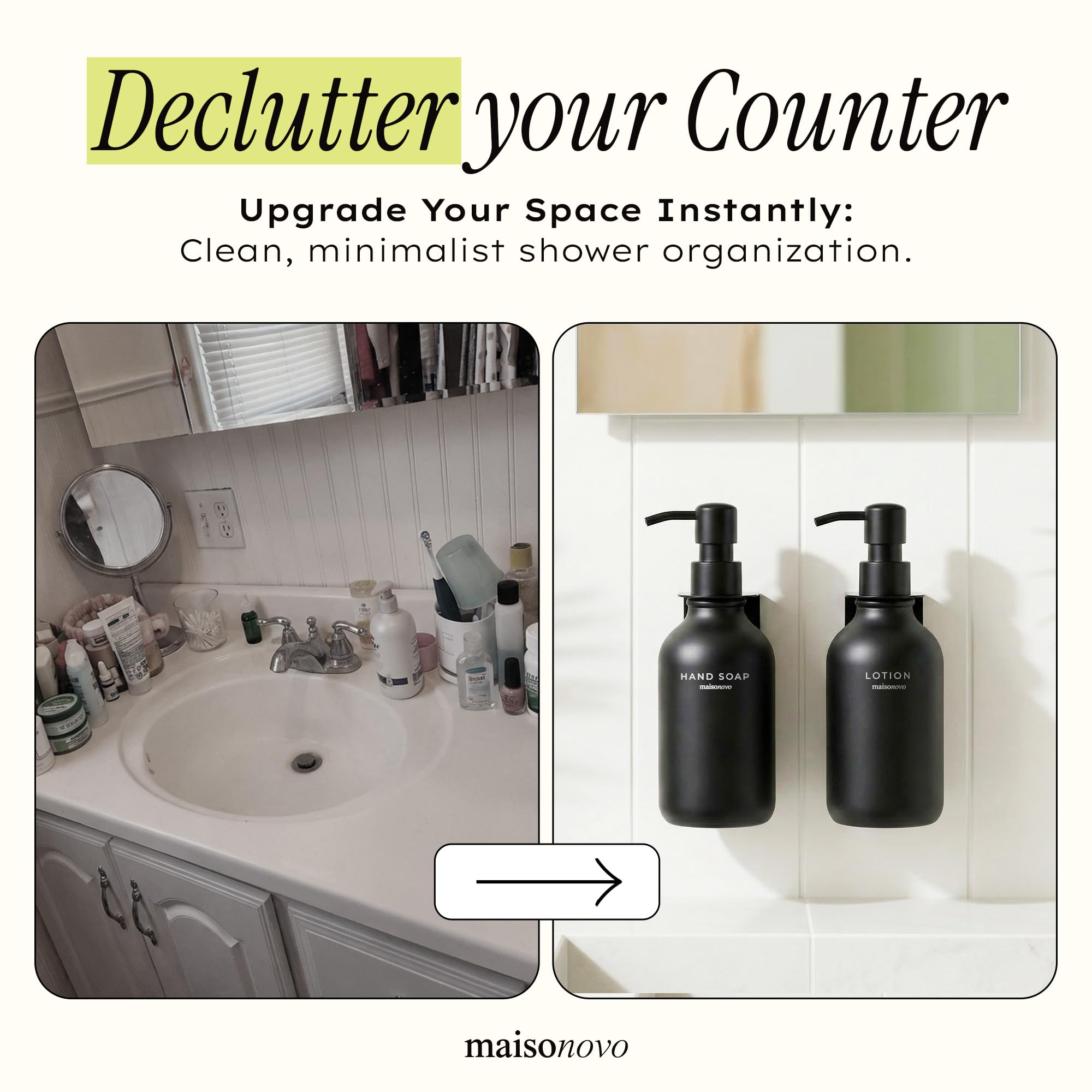 MAISONOVO body wash dispenser 500ml wall mount black in a sleek finish.
