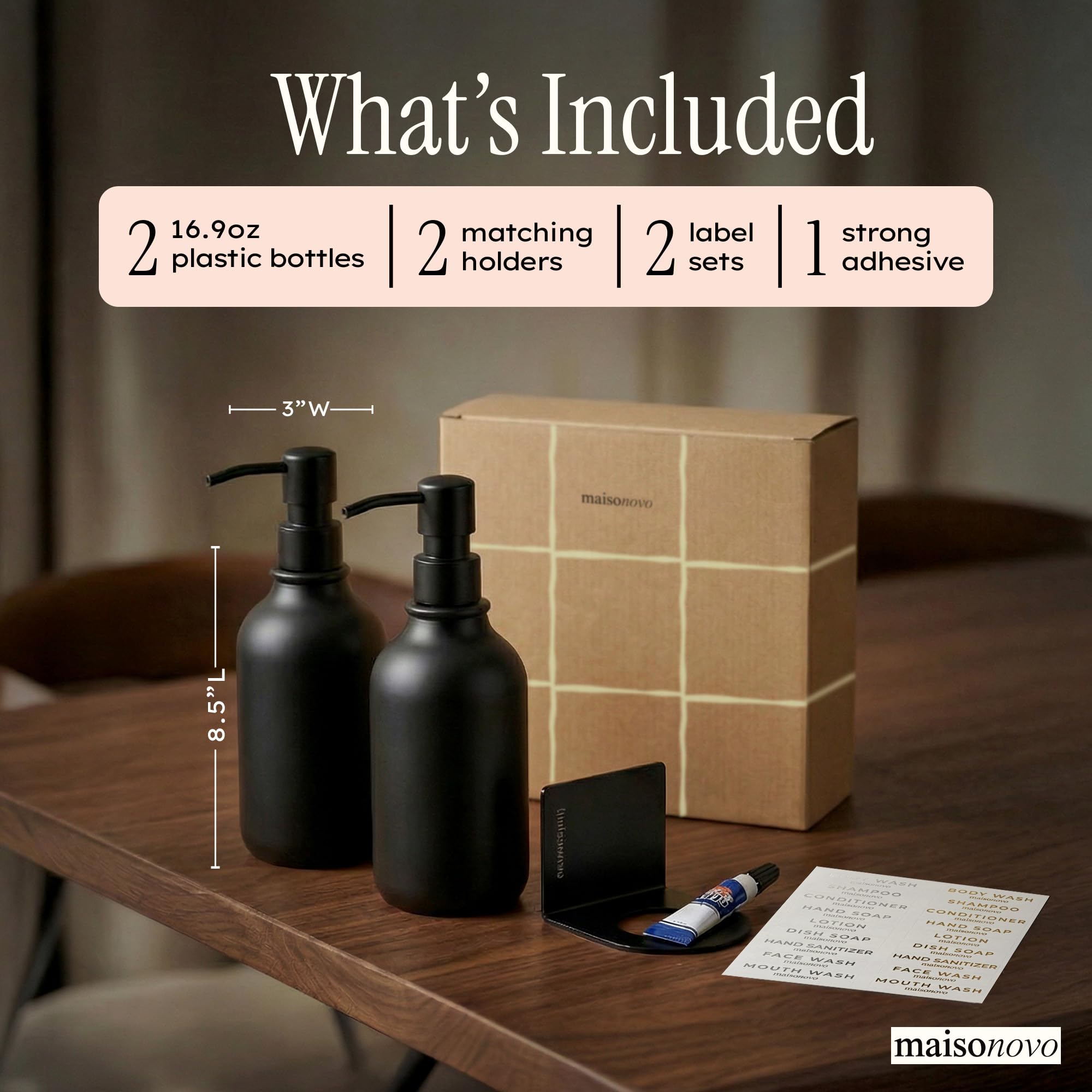 MAISONOVO conditioner dispenser 500ml wall mount black keeps bath products tidy.